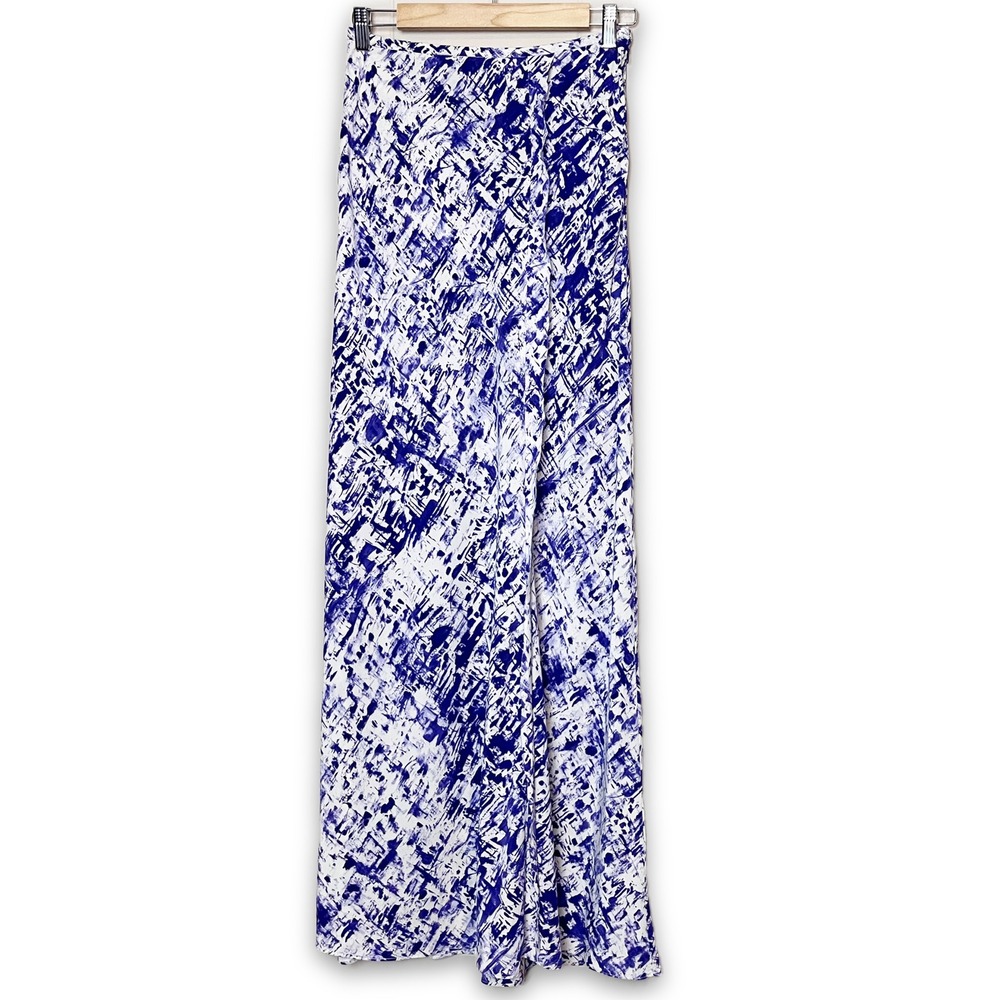 Gryphon New‎ York 100% Silk Ripple Maxi Skirt Small Blue Abstract Brushstroke
